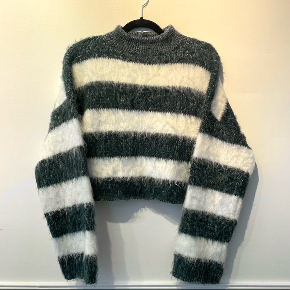 Cropped Fuzzy Striped Sweater - Picture 1 of 3